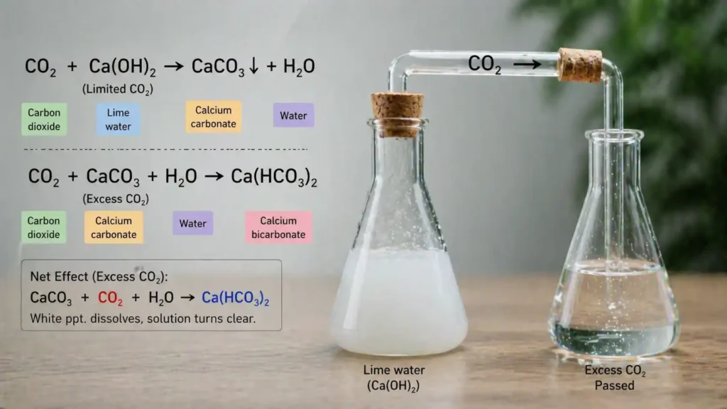 Chemical Reaction Behind What Happens When Excess CO2 Is Passed Through Lime Water